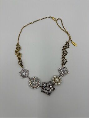 Plunder Gold-Tone Multi-Cluster Crystal, Pearl & Rhinestone Necklace